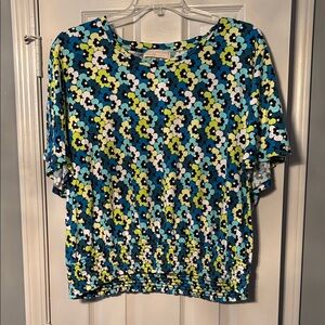 Michael Kors Blue, Teal, Lime Green & White Floral Top